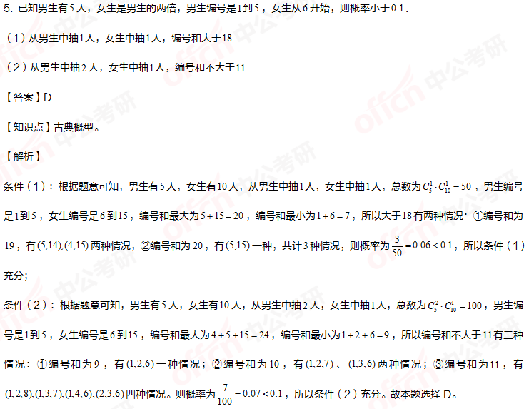 2021考研管理類聯考綜合能力初數暑期備考：古典概率